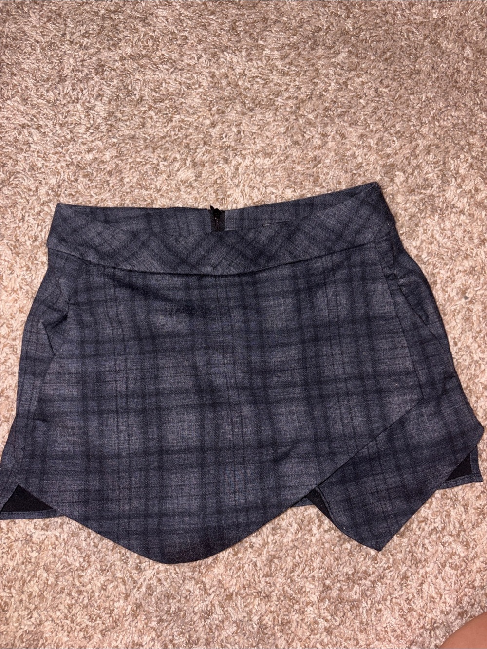 Aqua Gray Plaid Asymmetrical Mini Skort